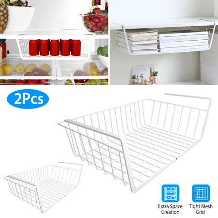 2Pcs Underdeck Storage Shelf Hanging Storage Basket for Cabinet Kitchen Office