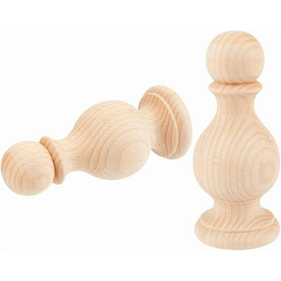 2Pcs Unfinished Beech Wood Finials 2.3x5.5inch Curtain Rod Finials Craft Decorative Finials for Bed Post Flagpole Topper Rocking Chair