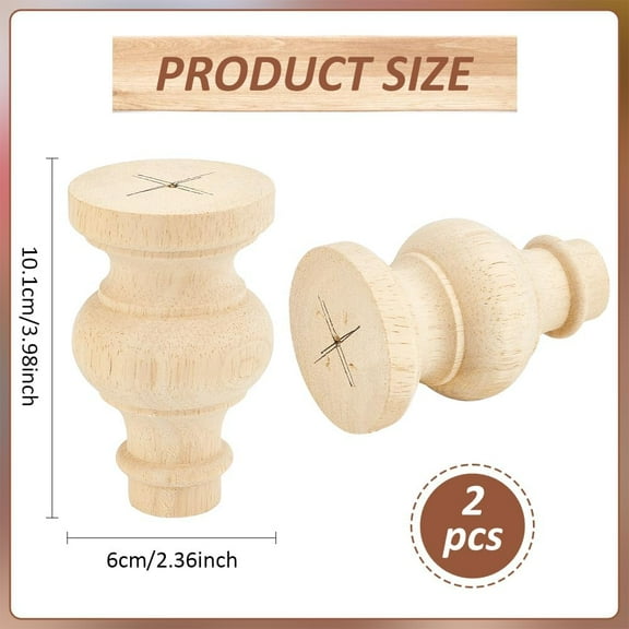 2Pcs Unfinished Beech Wood Finials 4x2.3inch Curtain Rod Finials Craft Decorative Finials for Bed Post Flagpole Topper Rocking Chair
