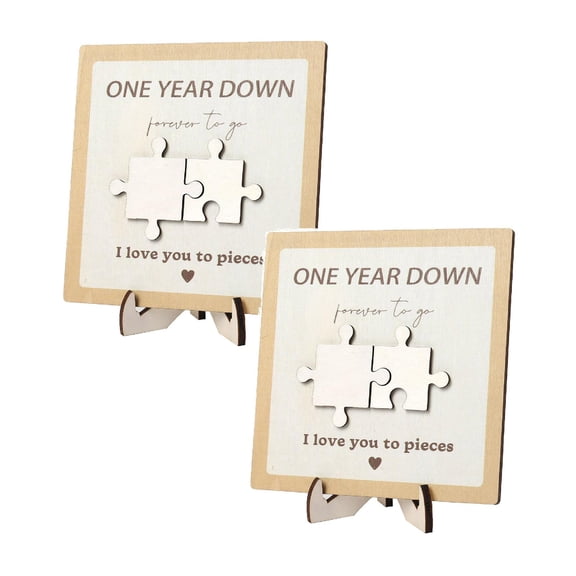 2Pcs Unique 1St For Couples Wooden Sign With Engraved Puzzle 1St Anniversary Paper Gift For Him Her Boyfriend Girlfriend Husband Wife. Desktop Ornament Practical Home Decor
