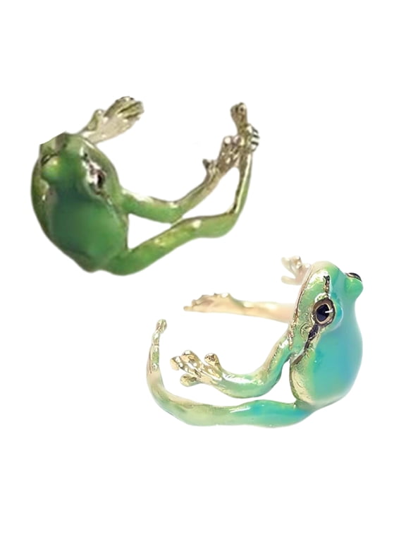 2Pcs Unique Tree Frogs Shaped Rings High Polish Open Rings Adjustable Finger Rings Unisex Accessory for Men and Women