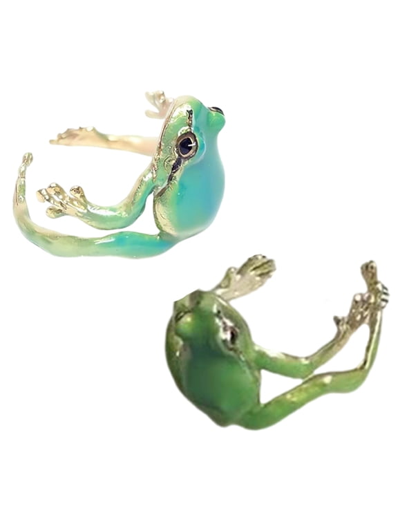2Pcs Unique Tree Frogs Shaped Rings High Polish Open Rings Adjustable Finger Rings Unisex Accessory for Men and Women