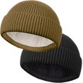 thumbnail image 1 of 2Pcs Unisex Wool Fisherman Beanie for Men Women, Knit Cuffed Fleece Lined Beanies Winter Warm Hat Skull Cap, 1 of 7