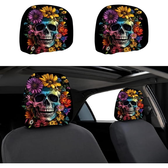 2Pcs Universal Headrest Covers Car Seat Headrest Cover Flower Soft Breathable Car Head Rest Cover Protector Headrest Universal