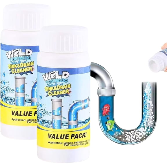 2Pcs Upgraded Wild Tornado Sink and Drain Cleaner, Pipe Dredge for Kitchen, Bathroom & Toilet, Super Cleaning Drain Foam Cleaner, Fast Foaming and Safe for All Types of Pipes