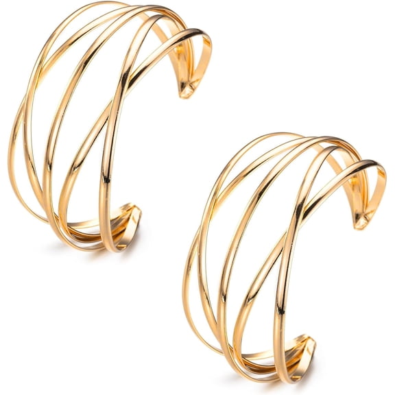 2Pcs Upper Arm Bracelet Cuff Bangle Minimalist Gold Metal Coil Arm Cuff Bracelets for Women Girls Irregular Wave Chunky Cuff Bangle Armband Statement Party Jewelry