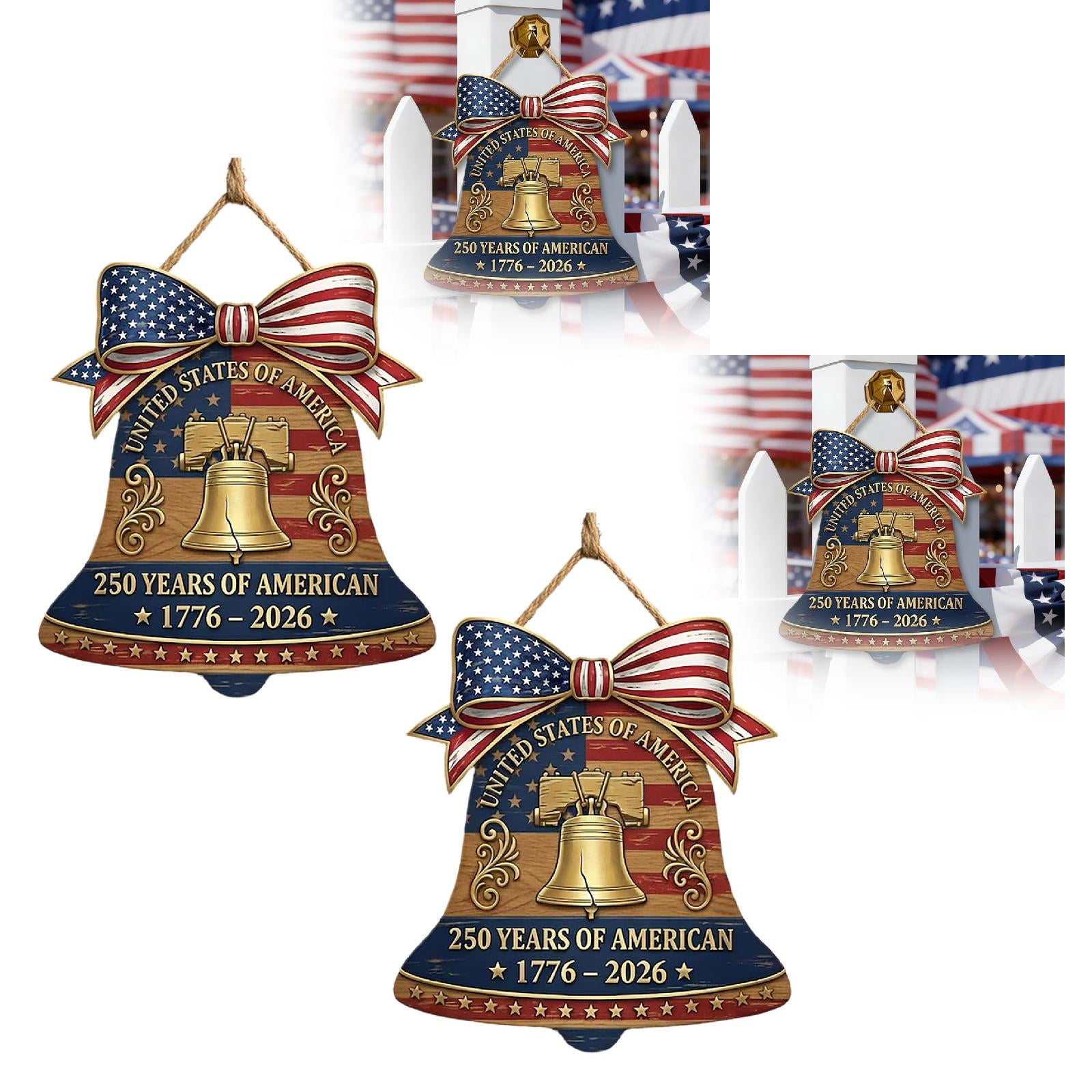 2Pcs Usa 250Th Anniversary Wooden Liberty Bell Sign: Patriotic Door ...