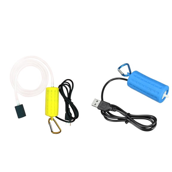2Pcs Usb Mini Aeration Pump Air Pump Aquarium Aerator Ultra Quiet Mini Fish Tank Go Fishing Oxygen Pump - Yellow & Blue,2 * Aquarium Air Pump 2 * Air Tube 2 * Air Stone 2 * charging cable