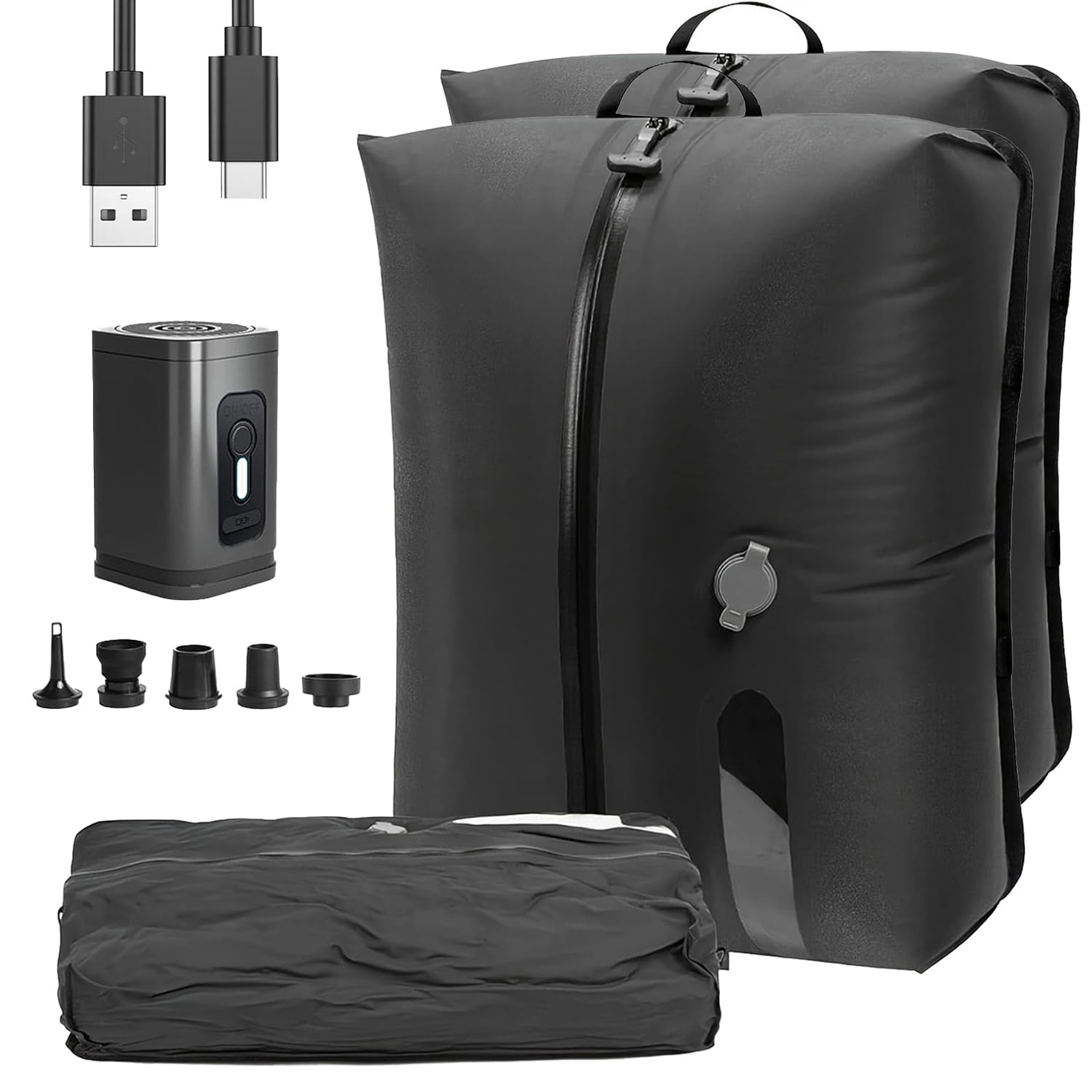 2Pcs Vacuum Storage Bags, Vacuum Bags for Travel with Wireless Pump, IPX6 Waterproof Zipper, 5 Nozzle, Reusable Space Saver Compression Bags for Suitcase Backpack Travel Camping Home Storage, 17L