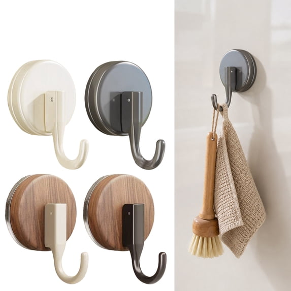 2Pcs Vacuum Suction Cup Hooks Heavy Duty Wall Hooks for Bathroom and Kitchen with No Drilling Wall Safe Removable Hooks for Towel Coat Robe