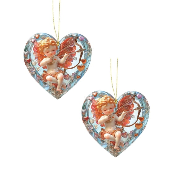 2Pcs Valentine'S Day Angel Acrylic Keychain Car Rearview Accessories Backpack Small Pendant Hangs Valentines Day Decorations