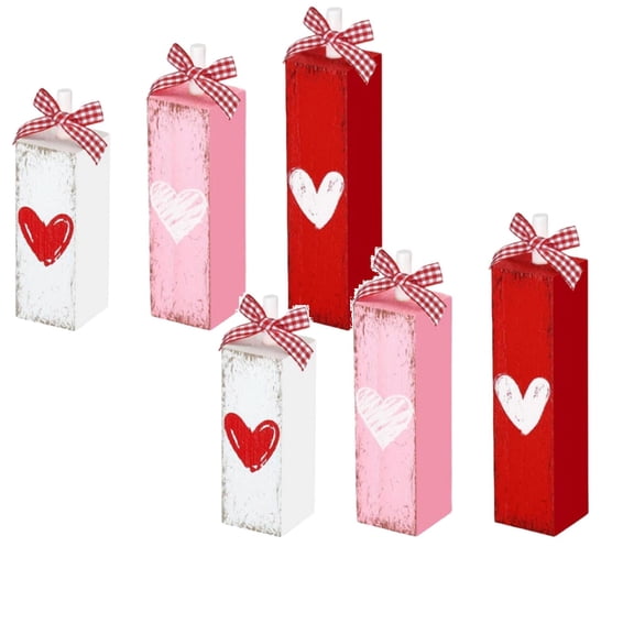 2Pcs Valentine'S Day Decorations For Home Valentines Table Block Sign Valentine Tiered Tray Decor Rustic Farmhouse Tabletop Centerpieces For Wedding Anniversary Party Shelf(Heart Style)