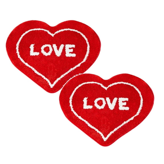 2Pcs Valentine'S Day Heart Shaped Carpet Valentine'S Day Bathroom Decoration Slip Bathroom Mat Red Bathroom Decoration Washable Heart Shaped Floor And Door Mat Welcome Carpet Valentines Day