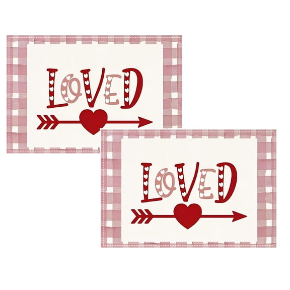2Pcs Valentine'S Day Letter Print Placemat Festive Table Heat For Holiday Parties Border Linen Table Mat Ideal For Couples And Dinners Placemat Valentines Day Decorations