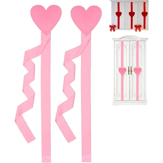 2Pcs Valentine's Day Cabinet Heart Ribbon 41.3 Inch Red Pink Heart Ribbon for Kitchen Cabinet Doors Festive Holiday Home Valentine's Day Party Decor, Valentines Day Decorations for Home