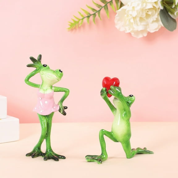2Pcs Valentine's Day Frog Ornament,Couple Frogs Sculpture, Frog Resin Declaration Decoration, Unique Idea Gift for Couples, Cute Home Surprise Perfect for Anniversary