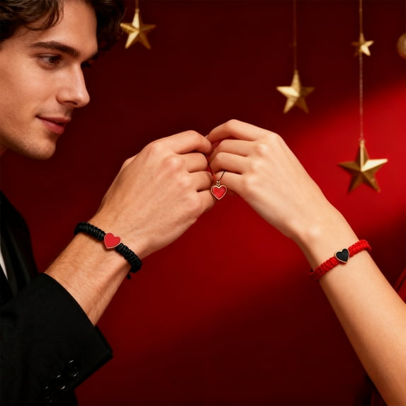 2Pcs Valentines Day Themed Couple Matching Bracelets Heart Matching Bracelets Friendship Bracelet for Kids, Gifts for Teen Women Couples