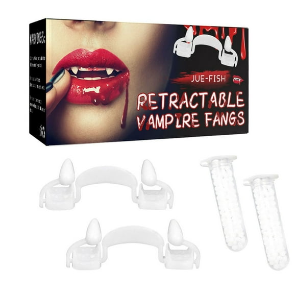 2Pcs Vampire Fangs Teeth with Adhesive Halloween Party Cosplay Props White Horror False Teeth Props Masquerade Accessories