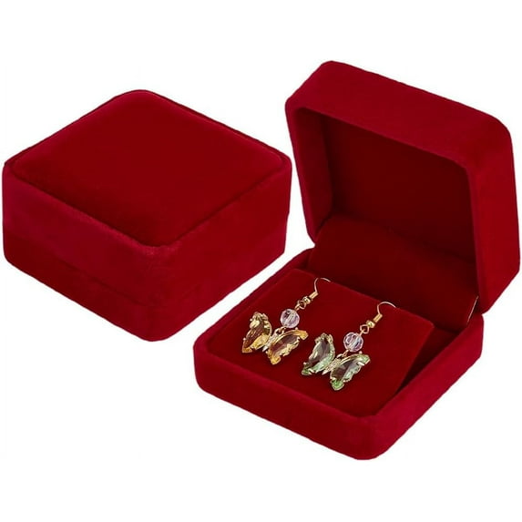 2Pcs Velvet Earring Boxes Square Dark Red Earring Gift Box Storage Box Earrings Stud Case Jewelry Elegant Case Gift Box for DIY Engagement Wedding Day Valentine's Day Birthday Gifts
