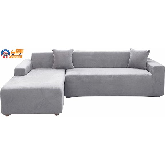 2Pcs Velvet Stretch Sofa Cover Modular L-Shaped Sofa Cover Furniture Cover Anti-Slip Sofa Cover for Pets Family 3 Seater 74-90 Inches actual_color grey