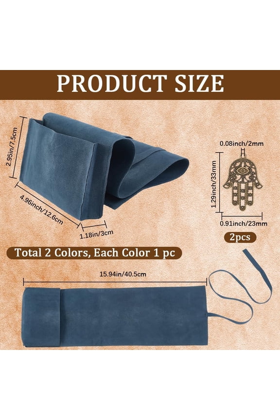2Pcs Velvet Tarot Card Holder Tarot Cards Bags Tarot Card Pouches with Hamsa Hand Alloy Pendants Tarot Wrap Tarot Carrying Bag for Beginners Oracle Decks Witchcraft Supplies Blue 5x1x3 Inch