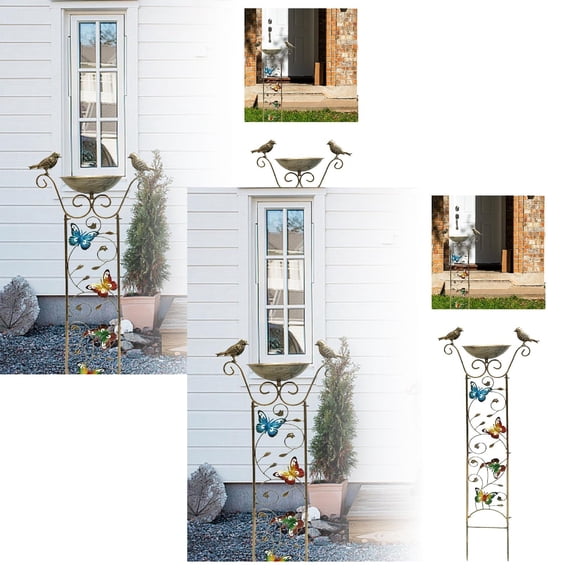 2Pcs Vertical Bird Bath With Ground Stakes Pattern Design Ideal For Garden Patio And Winter Proof Water Feeder Bird Feeders