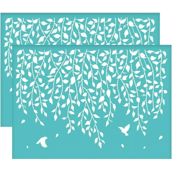 2Pcs Vine Bird Partten Self-Adhesive Silk Screen Printing Stencil Plant Theme Silk Screen Stencil Reusable Mesh Stencils Transfer 2pcs