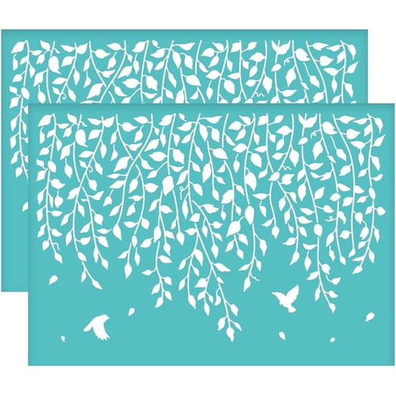 2Pcs Vine Bird Partten Self-Adhesive Silk Screen Printing Stencil Plant Theme Silk Screen Stencil