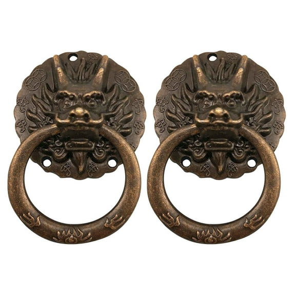 2Pcs Vintage Dragon Head Cabinet Wardrobe Furniture Drawer Pull Handle Knob Ring