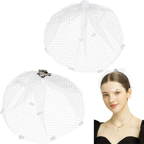 2Pcs Vintage Fascinator Hats Mesh Veil Bridal Wedding Tea Party Flapper Veil Lace Headdress Headpiece Hair Accessories for Cosplay Cocktail Bride Women 20s 50s Costume White White