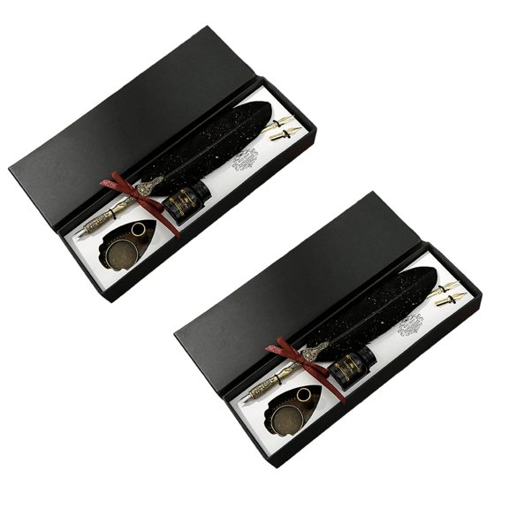 2Pcs Vintage Feather Pen and Ink Set, Classic Series Pheasant Quill Style Calligraphy Pen with Ink for Handwriting Practice and Art Projects Happy 2026!