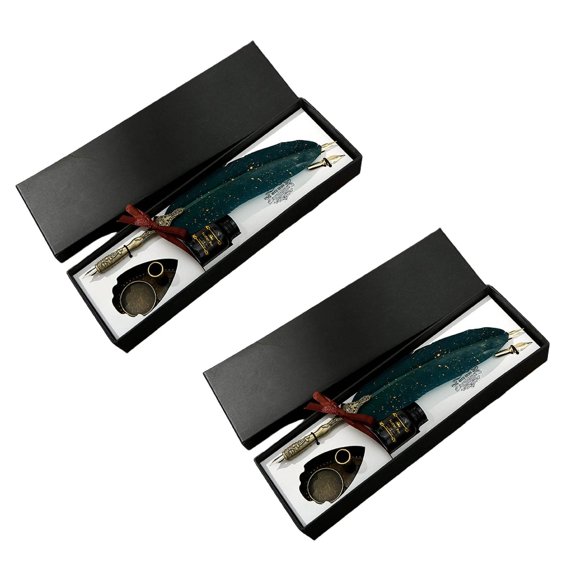 2Pcs Vintage Feather Pen and Ink Set, Classic Series Pheasant Quill Style Calligraphy Pen with Ink for Handwriting Practice and Art Projects Happy 2026!