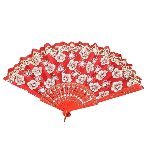 2Pcs Vintage Floral Folding Fan for Women - Elegant Handheld Chinese Fan with Lace & Plum Blossom Design - for Weddings, Dancing & Home Decor