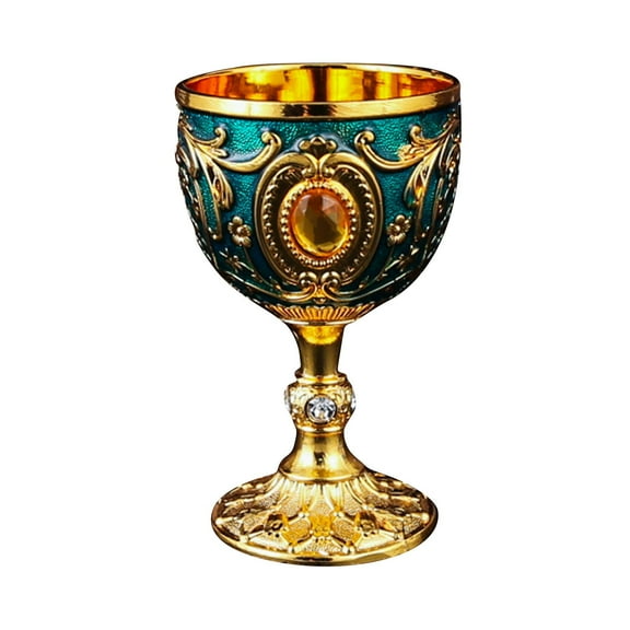 2Pcs Vintage Goblet Chalice Cup - Ornate Engraved Metal Wine Liqueur Goblet with Gem Accents for Halloween, Wedding, Buddha Blessings, Home Decor & Party Supplies