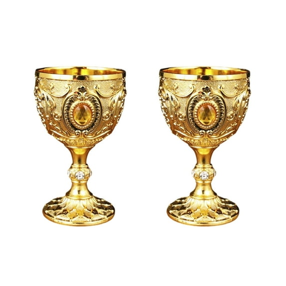 2Pcs Vintage Medieval Goblet Drinking Glass Drink Cup Metal Wine Glass