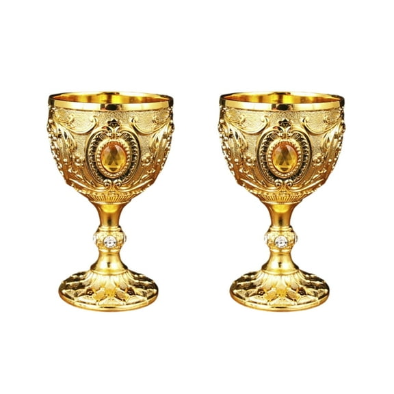 2Pcs Vintage Medieval Goblet Drinking Glass Metal Wine Glass Decoration