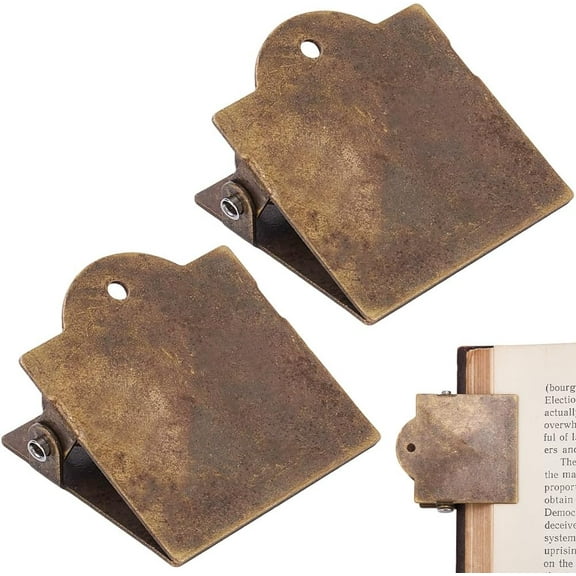 2Pcs Vintage Metal Book Clip Blank Antique Bronze Travelers Notebook Clips Small Binder Clamps Page Holder for Document File Organizer Junk Journaling Planner Cookbook Sketchbook Mark Office Bronze