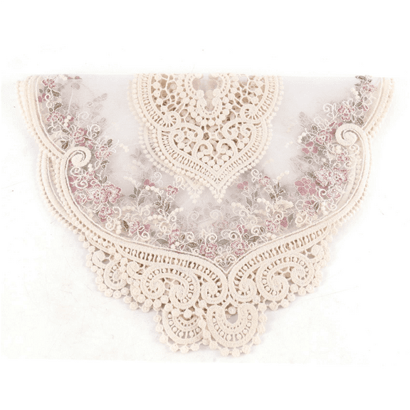 2Pcs Vintage Oval Lace Table Placemats Exquisite Flower Embroidered Doilies Vase Mat 12.2 X 16.9 Inch