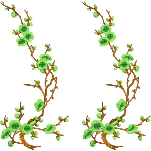 2Pcs Vintage Plum Blossom Iron on Patch, Flower Embroidery Sew on Appliques