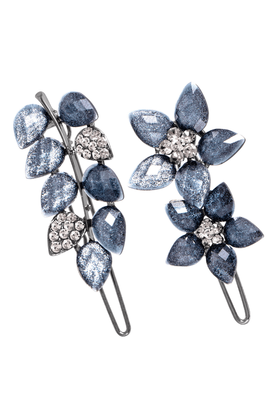 2Pcs Vintage Rhinestone Hair Clips Ink-Blue Sparkly Crystal Clips Flower Small Hair Barrettes Decorative Wedding Prom Hair Accessories for Women Girls