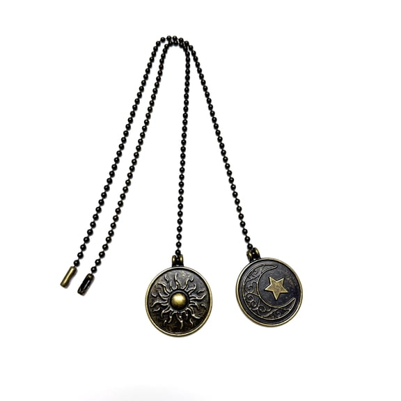 2Pcs Vintage Sun Moon Ceiling Fan Pull Chain 13 Inch Extension Ornament, DIY Tower Fan Light Decor Chain