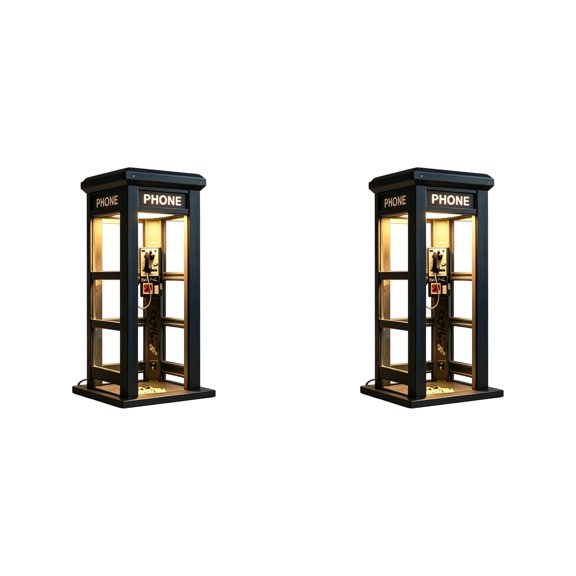 2Pcs Vintage Telephone Booth Ambient Lamps, 7.87" Retro Mini Phone Booth LED Night Light with Warm Glow Graffiti Detail, Decorative Desk Lamp for Bedroom Bar Coffee Shop Home Art Decor