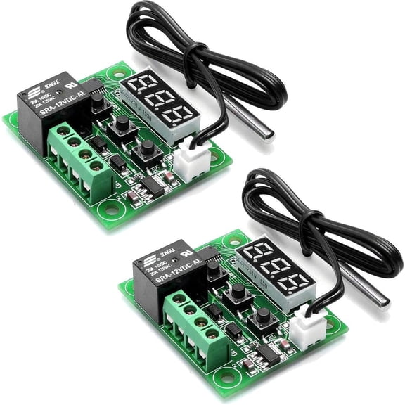 2Pcs W1209 DC 12V Digital Temperature Controller -50~110C Thermostat Module with 10A Relay Waterproof Probe