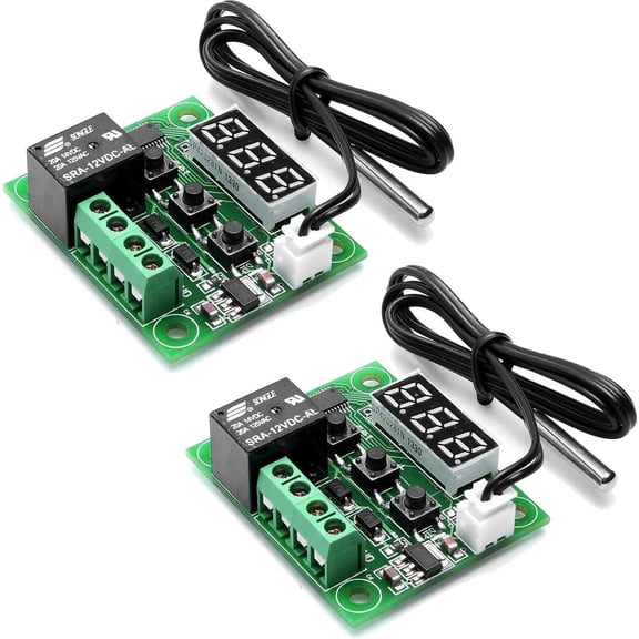 2Pcs W1209 DC 12V Digital Temperature Controller -50~110C Thermostat Module with 10A Relay Waterproof Probe