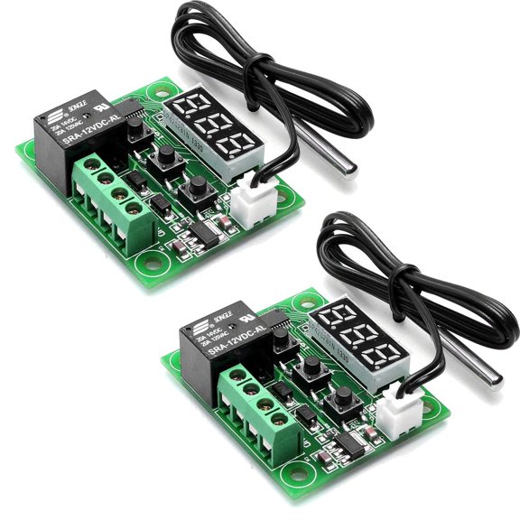 2Pcs W1209 DC 12V Digital Temperature Controller -50~110C Thermostat Module with 10A Relay Waterproof Probe