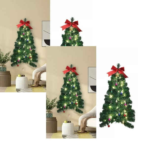 2Pcs Wall Hanging Christmas Tree Realistic Easy Setup Christmas Tree Holiday Party (Green 70 * 34Cm/27.56 * 13.39Inch) Wreath Home Decor