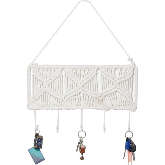 2Pcs Wall Key Hooks Style Key Hanger 5 Hooks Cotton Metal Decorative Key Holder for Entryway Bedroom Living Room White