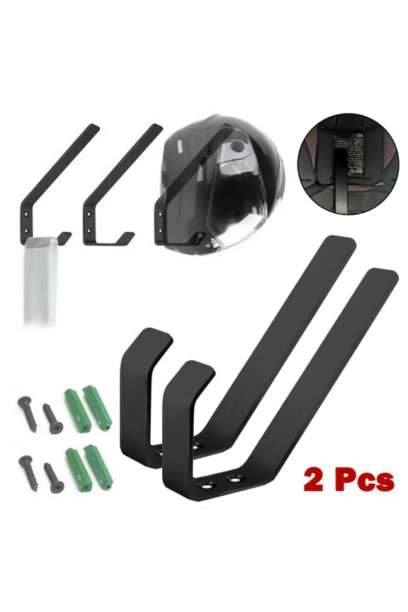 2Pcs Wall Mount Motorcycle Bike Atv Helmet Hook Holder Hanger Rack Sturdy Metal