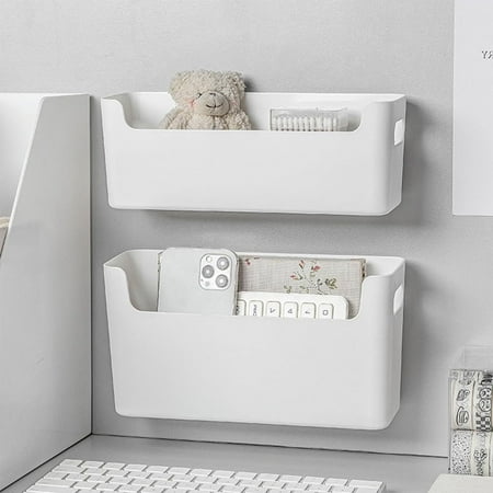 2Pcs Wall Mount Organizers, Self-Adhesive Wall Mounted Storage Box, Adhesive Cabinet Door Organizer Hanging Storage Containers for Kitchen, Bathroom, Dorm, Bedroom, Wardrobe, Office (2Size)