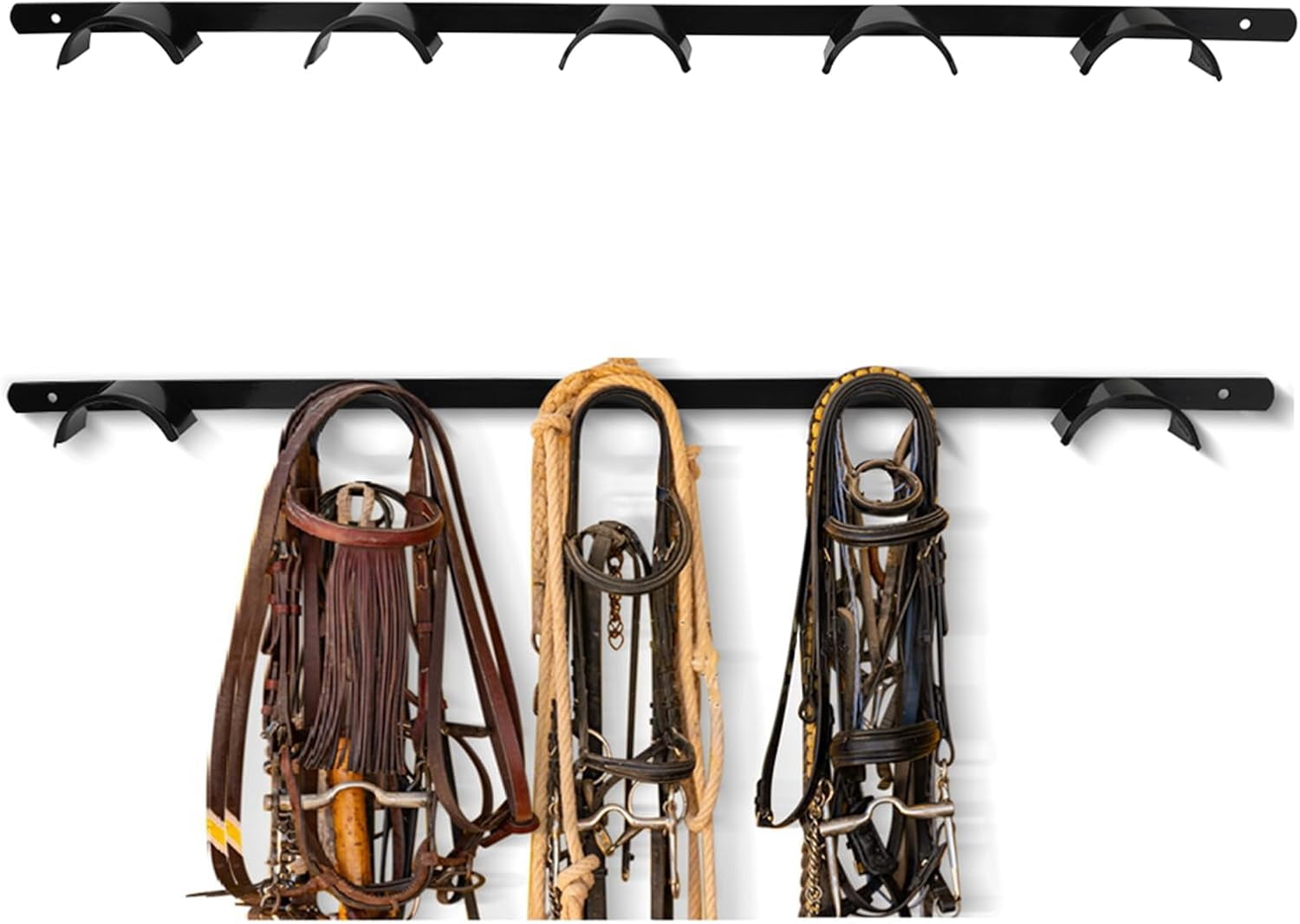 Rope Halter Display Rack 2Pcs Wall Mounted 5 Spot Bridle Rack - Rounded Tack Rack for Hanging ...